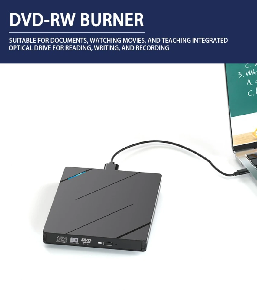 7 in 1 USB3.0 & Type-C Portable External CD DVD RW Burner Optical Drive For PC Desktop Windows Laptop