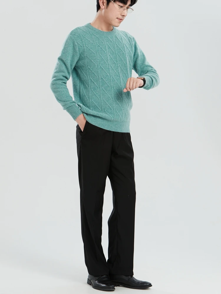 

Мужской пуловер с круглым вырезом из 100% мериносовой шерсти, осень-зима, толстый повседневный модный вязаный кашемировый свитер