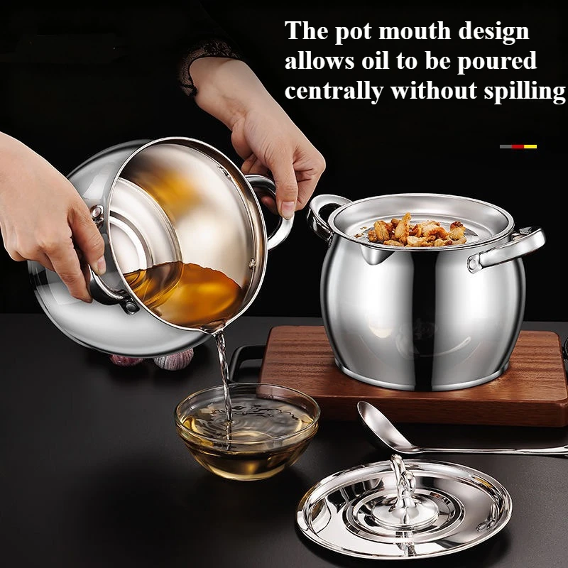 Stainless Steel Container Set with Fine Mesh Strainer & Dust Cover - For Soup Broth Oil Straining & Storage