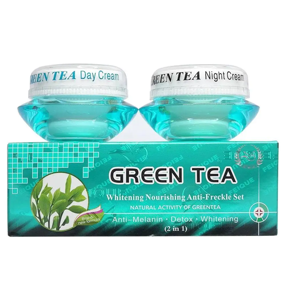 Grüntee White ning pflegende Anti-Sommersprossen-Set natürliche Green tea Creme Creme Tag Tag Aktivität n6u2