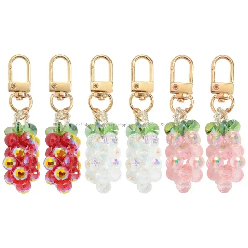 

6PCS Crystal Bead Grape Pendant Keychain Strawberry Backpack Bag Hangings
