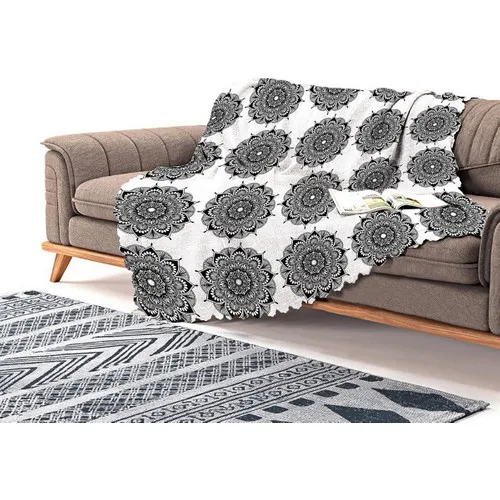 Realhomes White Ground Flower Mandala Patterned Chenille Sofa Throw