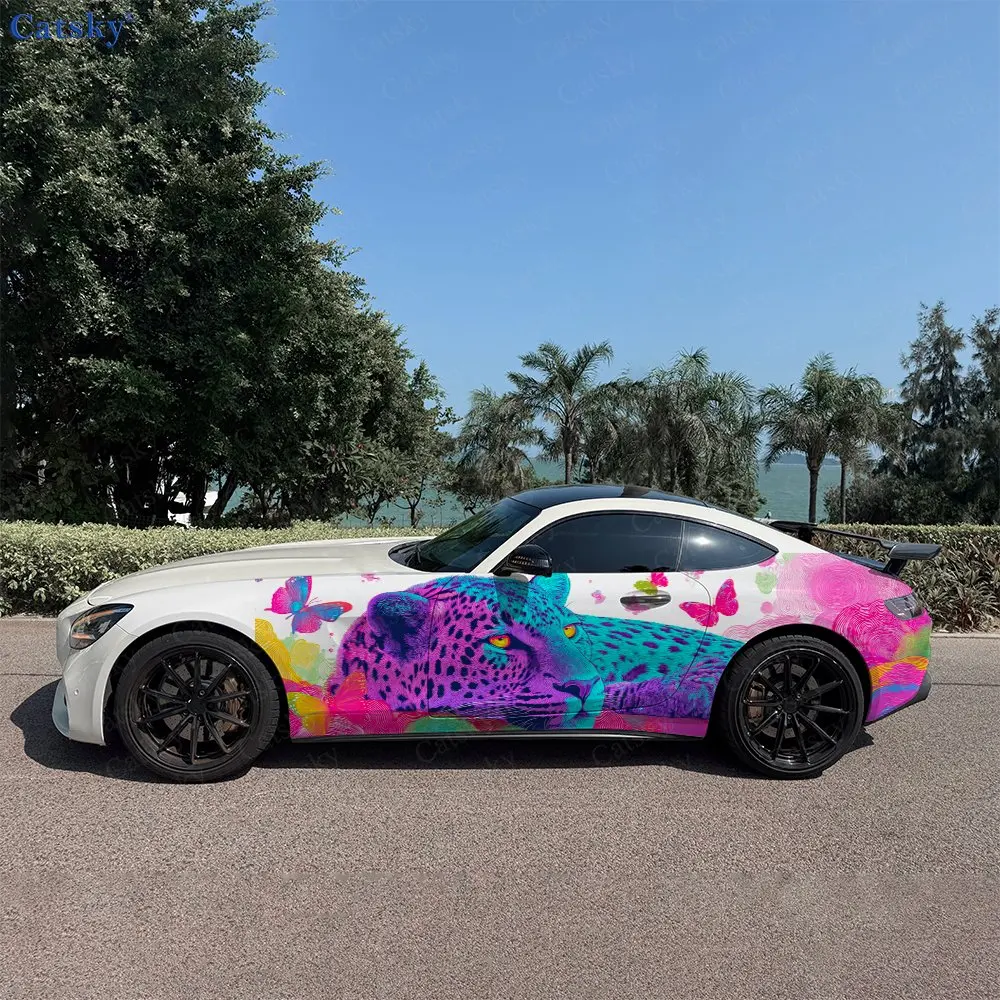

2pcs Neon Leopard Butterfly Might, Durable, Fade-resistant, Enhance Vehicle Aesthetics With Bold Artistic Design Car Vinyl Wraps