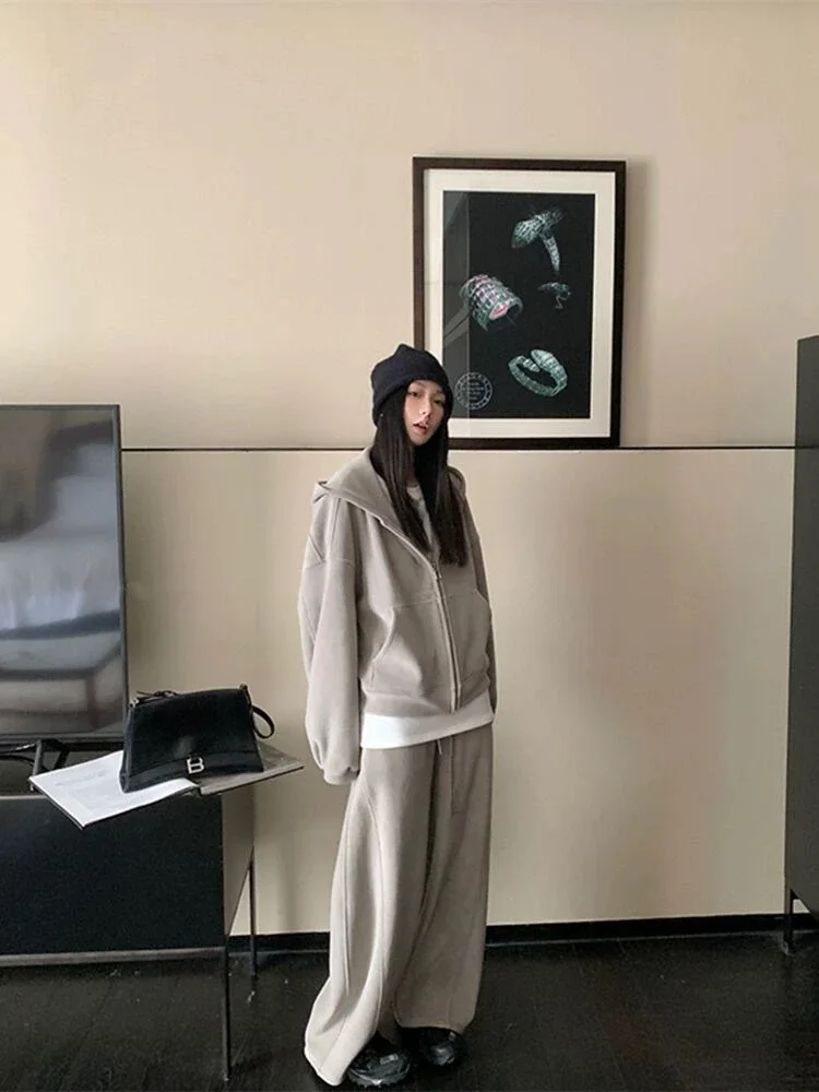 مجموعة ملابس رياضية كاجوال عصرية مقاس كبير للخريف، سويت شيرت نسائي واسع الساق للتخسيس، طقم مكون من قطعتين للفتيات الثقيل...