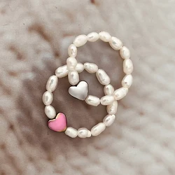 Cute Freshwater Pearl Wedding Rings For Women Girls Handmade Jewelry Oval Pearl Love Heart Statement Ring Wholesale
