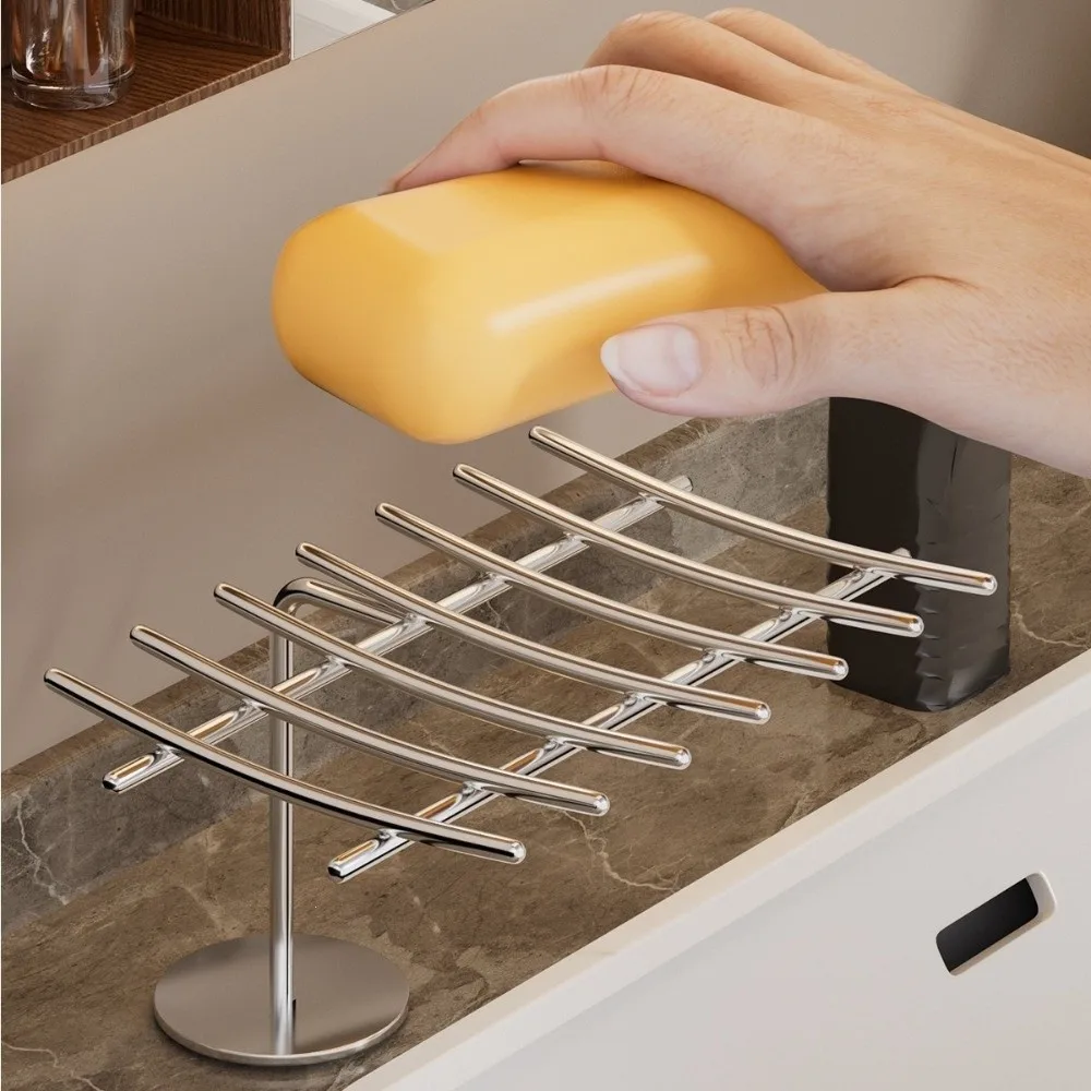 New Self Draining Stainless Steel Soap Rack Multifunctional Minimalism Bathroom Storage Rack Multi-scene Soap Dish Bathroom Use