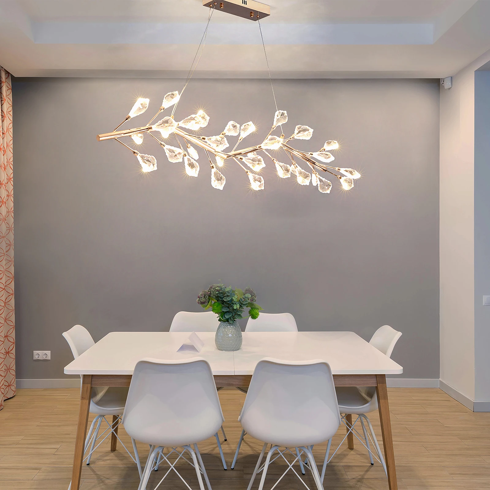 Ajustável Crystal Tree Branches Lustres, Lustres modernos para sala de jantar, Dourado