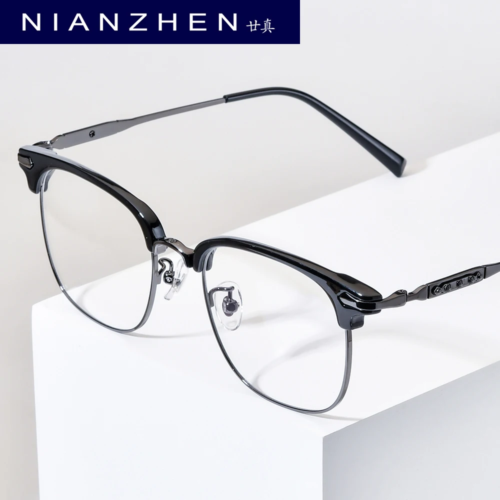 NIANZHEN Titanium Alloy Glasses Frame Men Square Brand Design Eyeglasses Women Ultralight-Weight Retro Eyewear Spectacles 0062