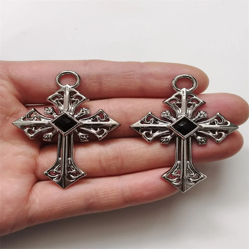 2pcs 38x55mm Alloy Cross Black Crystal Charms Gothic Geometry Pendant Designer Charms Fit Jewelry Making DIY Jewelry Findings