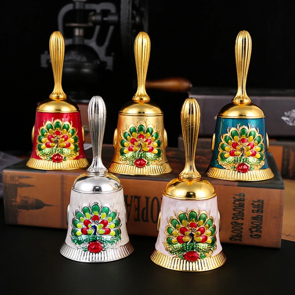 Alloy Hand Bell Dinner Bell Handicraft Engraved Peacock Hand Bell Loud and Clear Sound School Church Christmas BellAlloy Gift