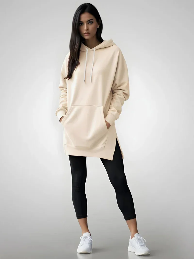 Hoodies Coats Women Solid Sweatshirts Jacket Pocket Drawstring Hooded Slight Strech Loose Casual Office Lady 2026 Spring Autumn