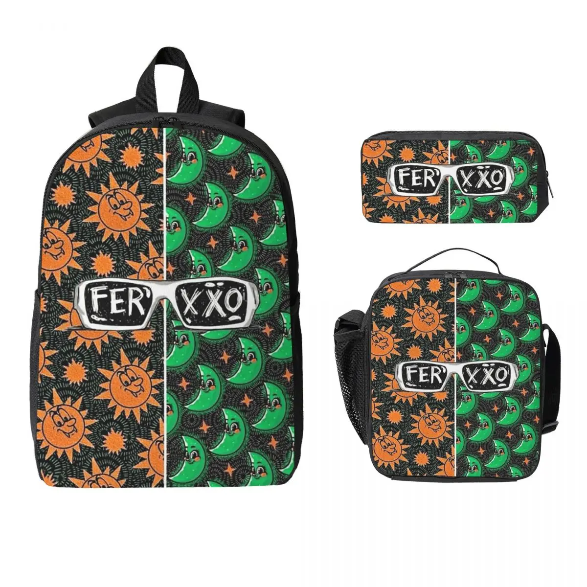 

Feid Ferxxo 90s Rapper Rap Music Backpack Student Boy Girls BookBag School Bag Shoulder Bags 3ps Insulated Lunch Bag Pencil Case
