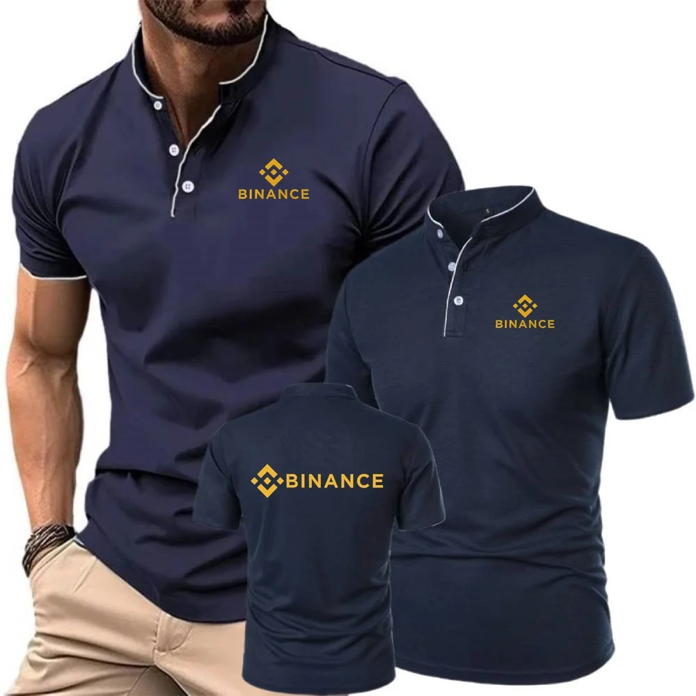 قمصان بولو Binance Crypto Office قميص رجالي بلايز تي شيرت ريترو هينلي قميص الشباب الوقوف تي شيرت بياقة خفيفة الوزن ملابس الشارع الرائعة #1