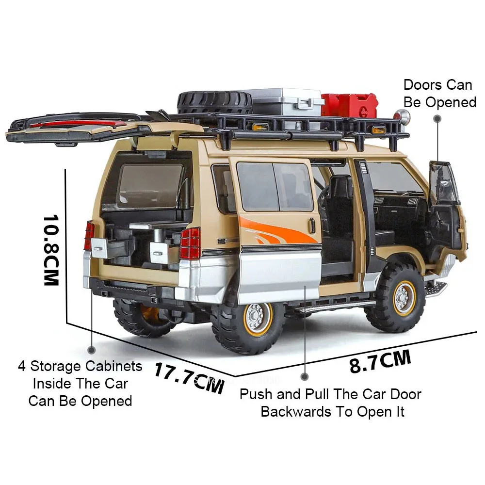 1:24 Metalowy model H2 Mitsubishi ‌   Modelki samochodów policyjnych Delica, odlewane, zabawki, samochody terenowe z napędem pull-back, otwierane drzwi, pojazdy, prezenty dla dzieci.