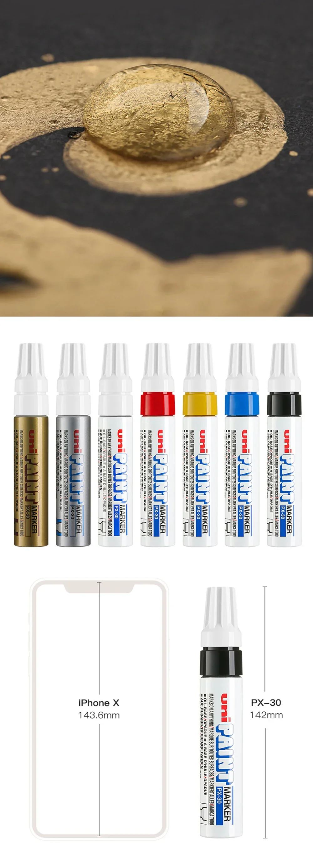 Japan UNI 6-teilige Farbmarker PX-30 Industriestift, ölig, permanent, wasserabweisend, Reparaturstift, Auto-Kratzerentferner, DIY Graffiti – Detail 3
