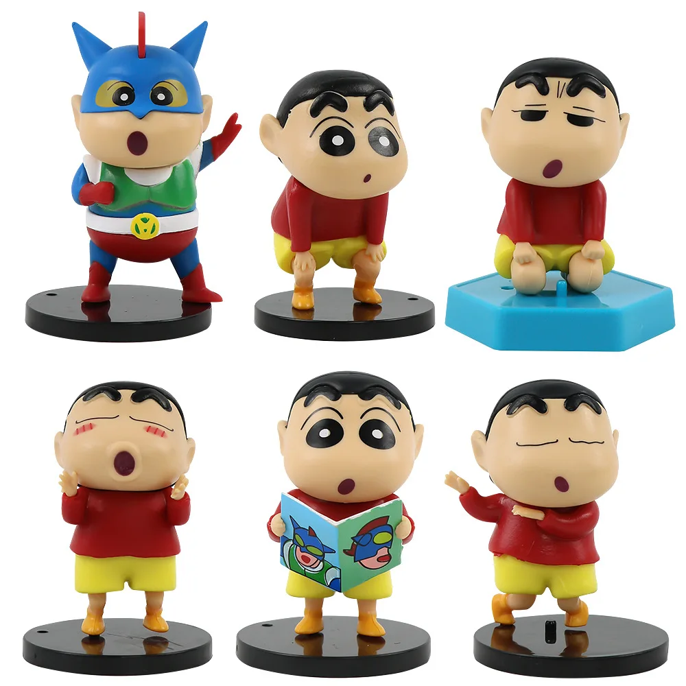 6pcs/set Anime Crayon Shin-chan Daily Life Q Version Cartoon Kawaii Action Figures PVC Handmade Model Car Decor Kids Toys Gifts