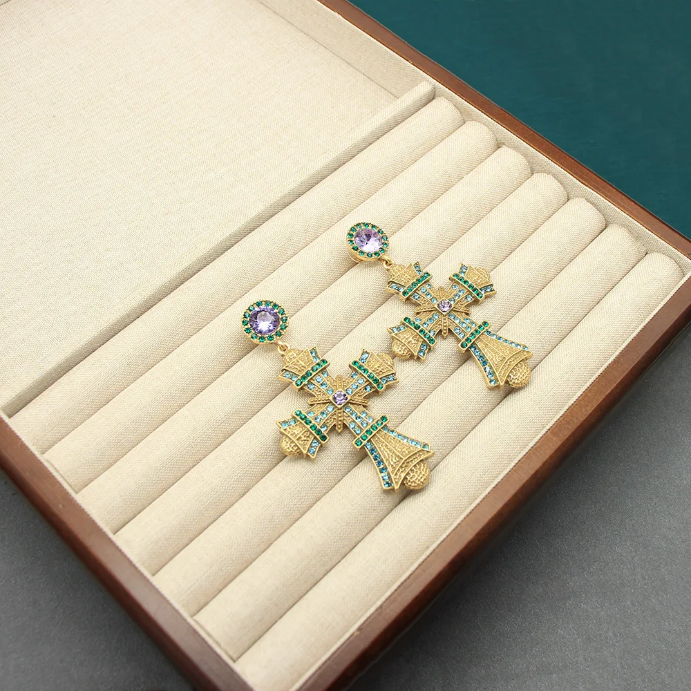 Vintage Cross Earrings Silver Shoulder Drape Earrings Copper Alloy Niche Drops Jewelry Christmas Accessories Gifts for Women Men