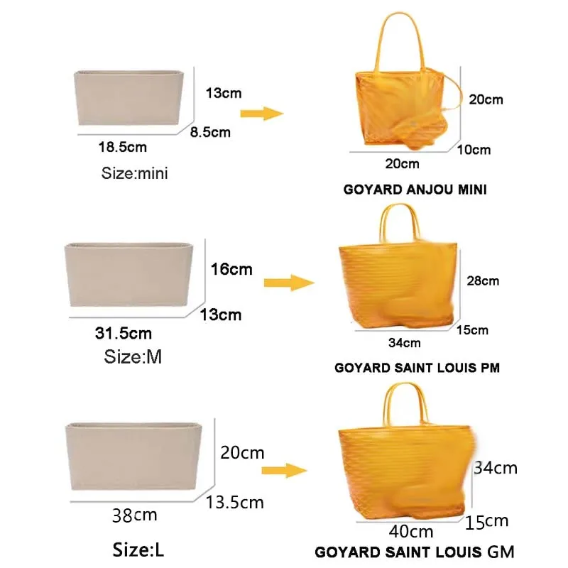 Felt Insert Bag Cosmetic Organizer Insert For Goyard Tote,Makeup Bags With Zipper, Inner Pouch Fit Luxury Handbags for Women