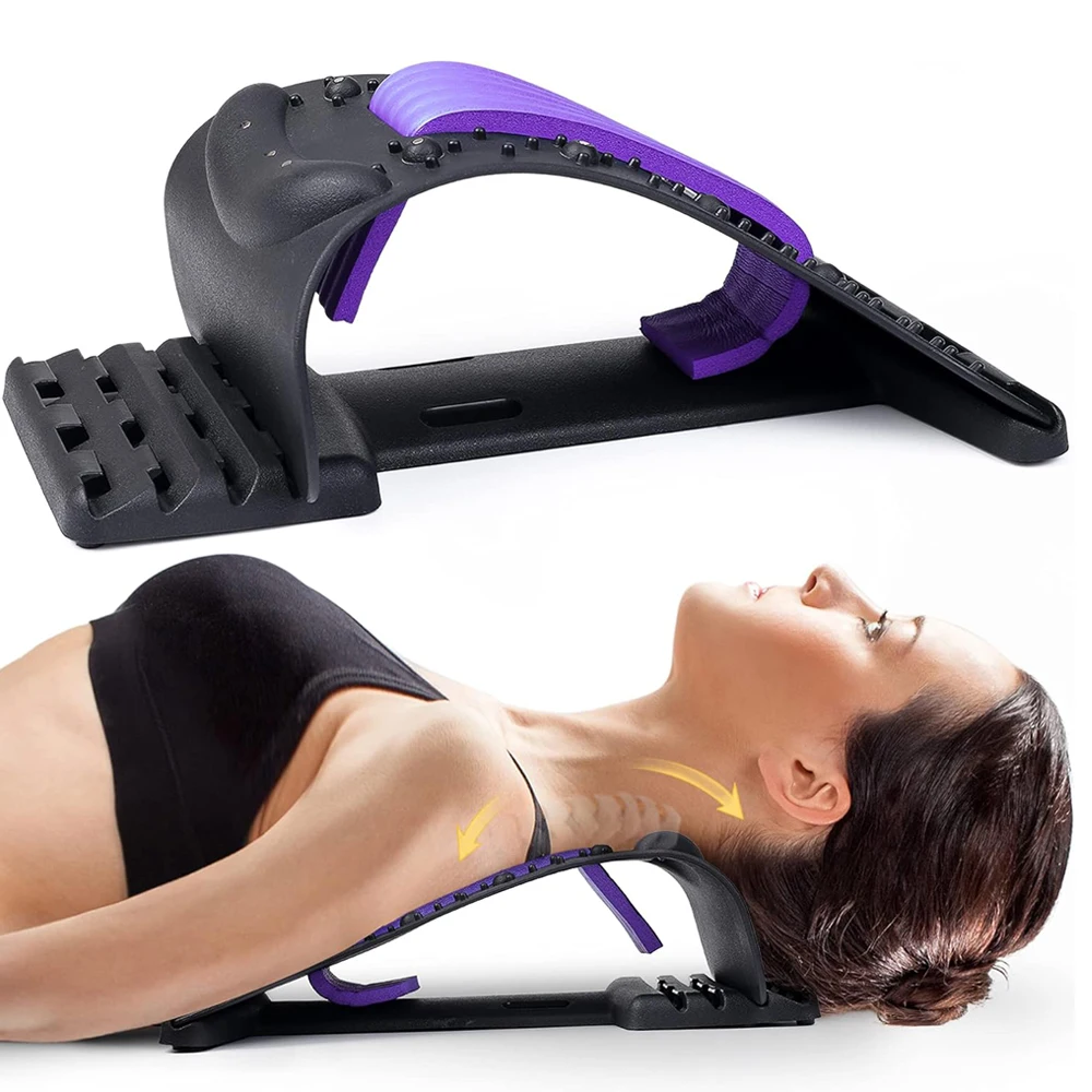 Adjustable 4 Level Neck Stretcher Massage Lumbar Back Stretch Massager Apparatus Cervical Spine Support Shoulder Relax Fitness