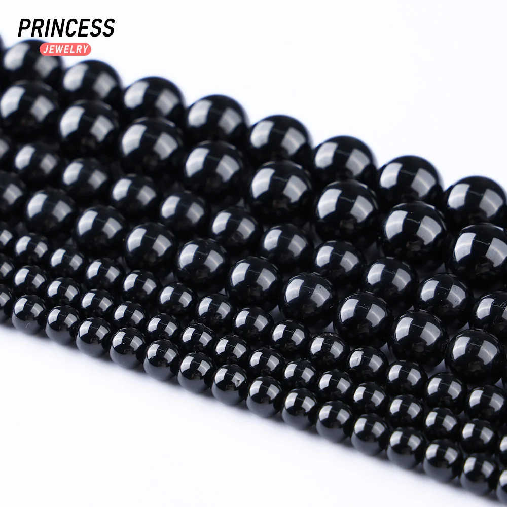 A++ Natural Black Tourmaline 4 6 8 10mm Loose Stone Beads for Jewelry Making Bracelet Necklace Wholesale DIY Accessories