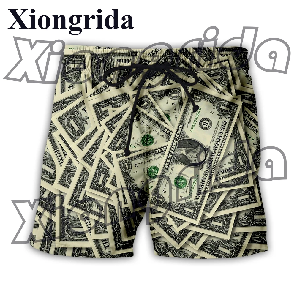 Money Print Shorts Fashion US Dollar Gold Coins 3D Printed Short Pants Mens Summer Beach Pants More Money More Rich Trunks