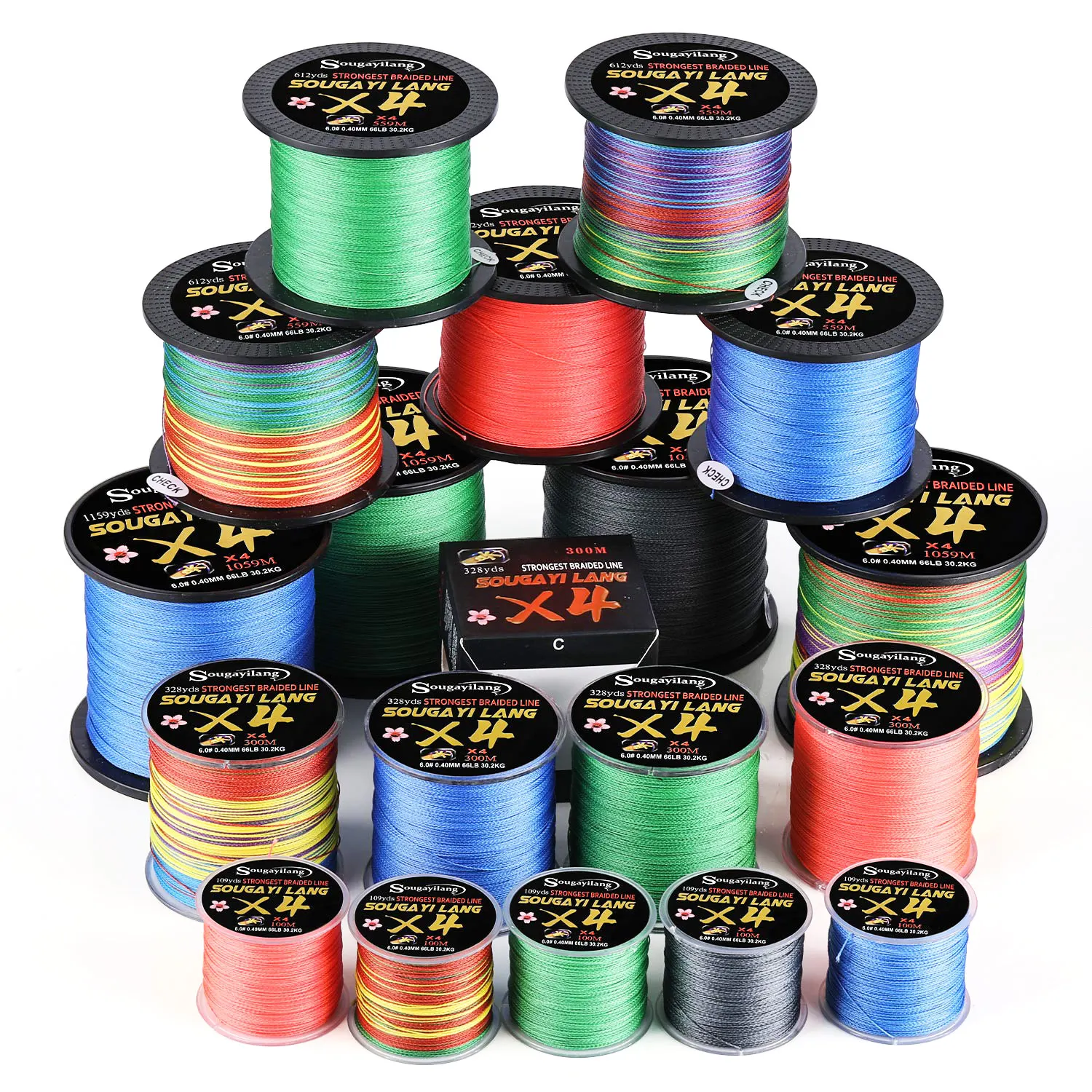 Sougayilang 4 Strands PE Fishing Line Braided Super Strong for Lake and Sea 159M 300M 559M 1059M 100% Multifilament Woven Wire