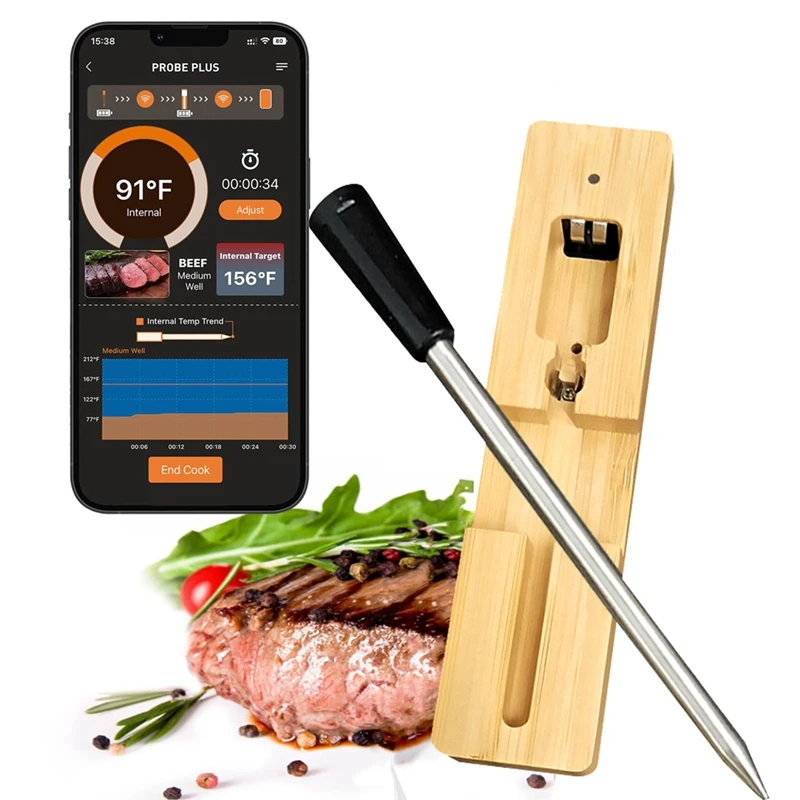 

1Set Meat Thermometer BBQ Wireless Bluetooth Meat Thermometer For Grilling Smoker Oven Cooking Kitchen