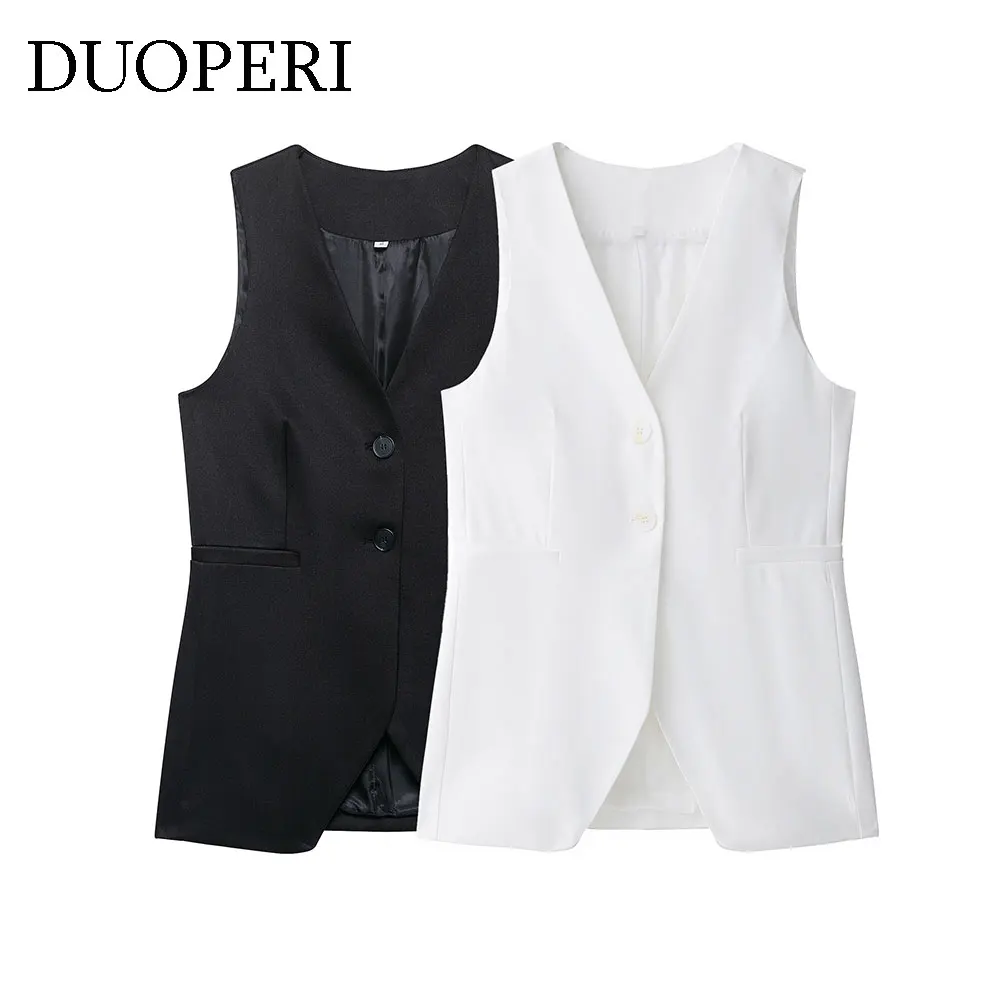 

DUOPERI Women New Fashion Solid Vest V-Neck Sleeveless Tank Tops Female Chic Lady Casual Business Waistcoat