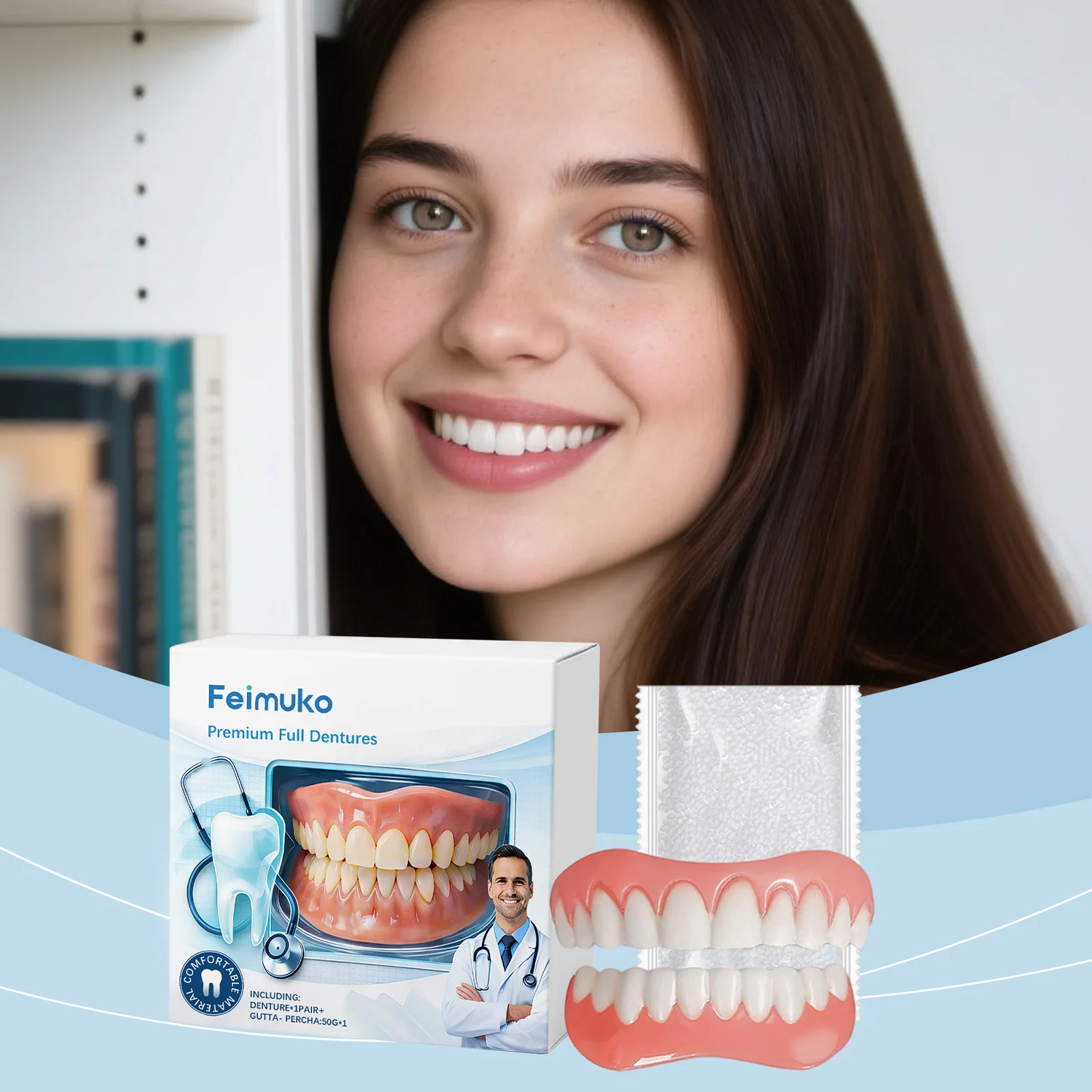 Feimuko Natural Fit Denture Decoration Set - Daily Oral Care Teeth Beauty Kit with Gentle Application Easy Fit for Comfortable