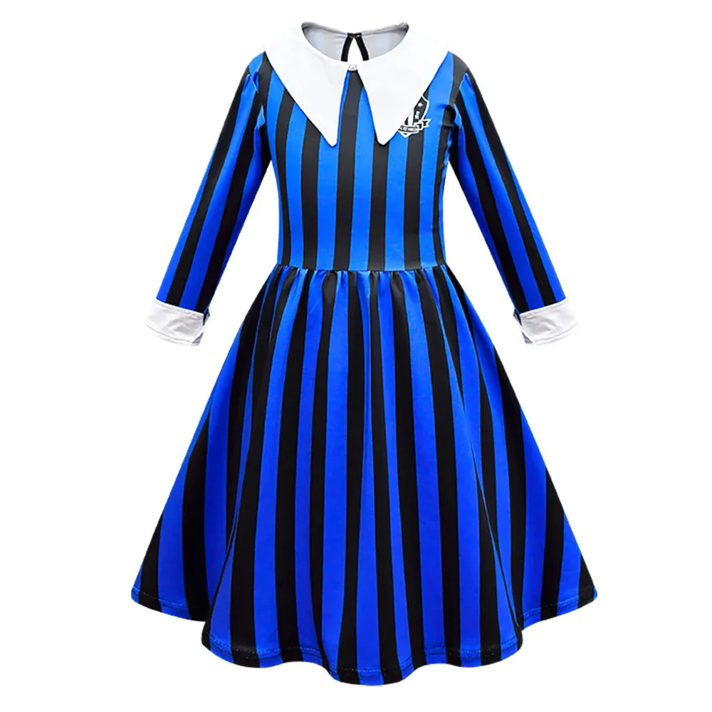 Wed Addams Kid Cosplay Costume Schoolgirl Nevermore School Uniform Dress Halloween Gift for Girls Halloween Carnival Party Skirt