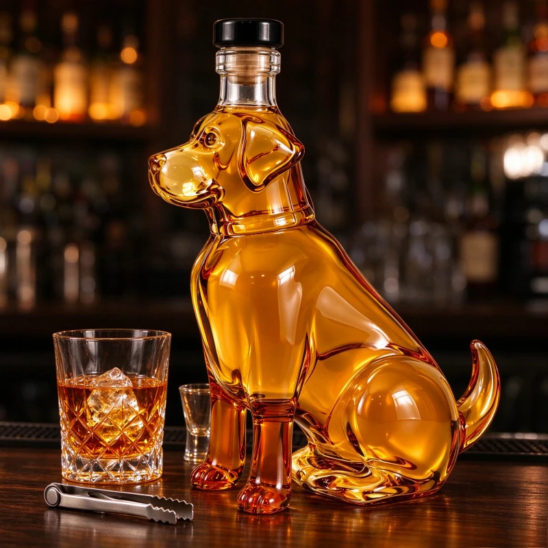 Dog Shaped Glass Decanter, Labrador Figurine Wine Bottle Creative Whiskey Brandy Liquor Bottle Home Bar Decor Ornament