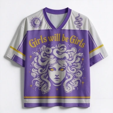 Medusa Gothic V-neck Girl's Natural Slogan Snake Hair Sun and Moon Print Short Sleeved Street Style Casual Sports T-shirt