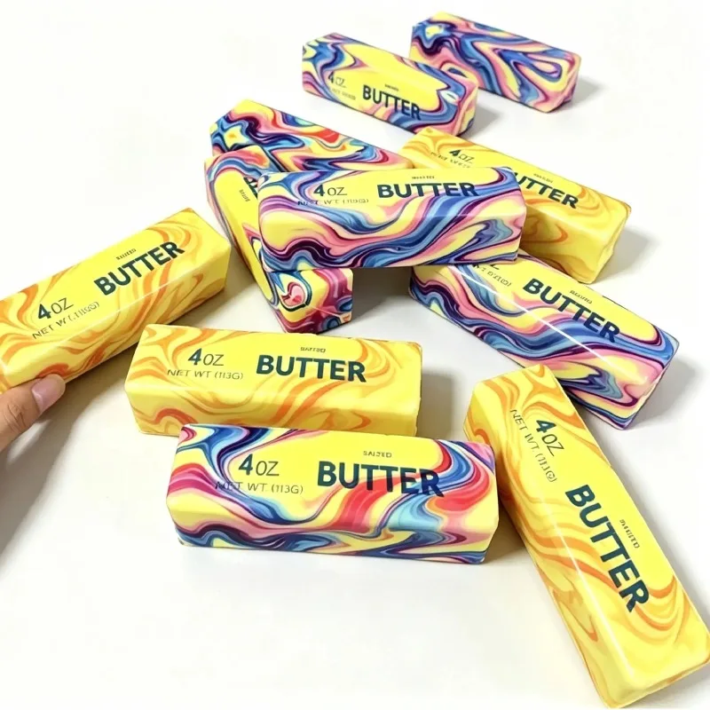 Colorful Butter Squishy Simulation Cheese Fidget Toy Slow Rebound Stress-Relieving Balls Desk Ornaments Birthday Christmas Gift
