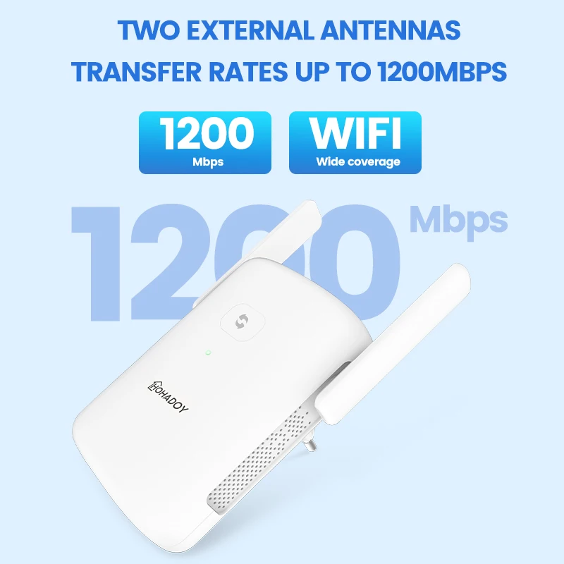 高速WiFi5 AC1200 デュアルバンド中継器 広範囲カバー 1200Mbps 信号拡張器 2.4G 5GHz Wi-Fiルーター 長距離信号ブースター