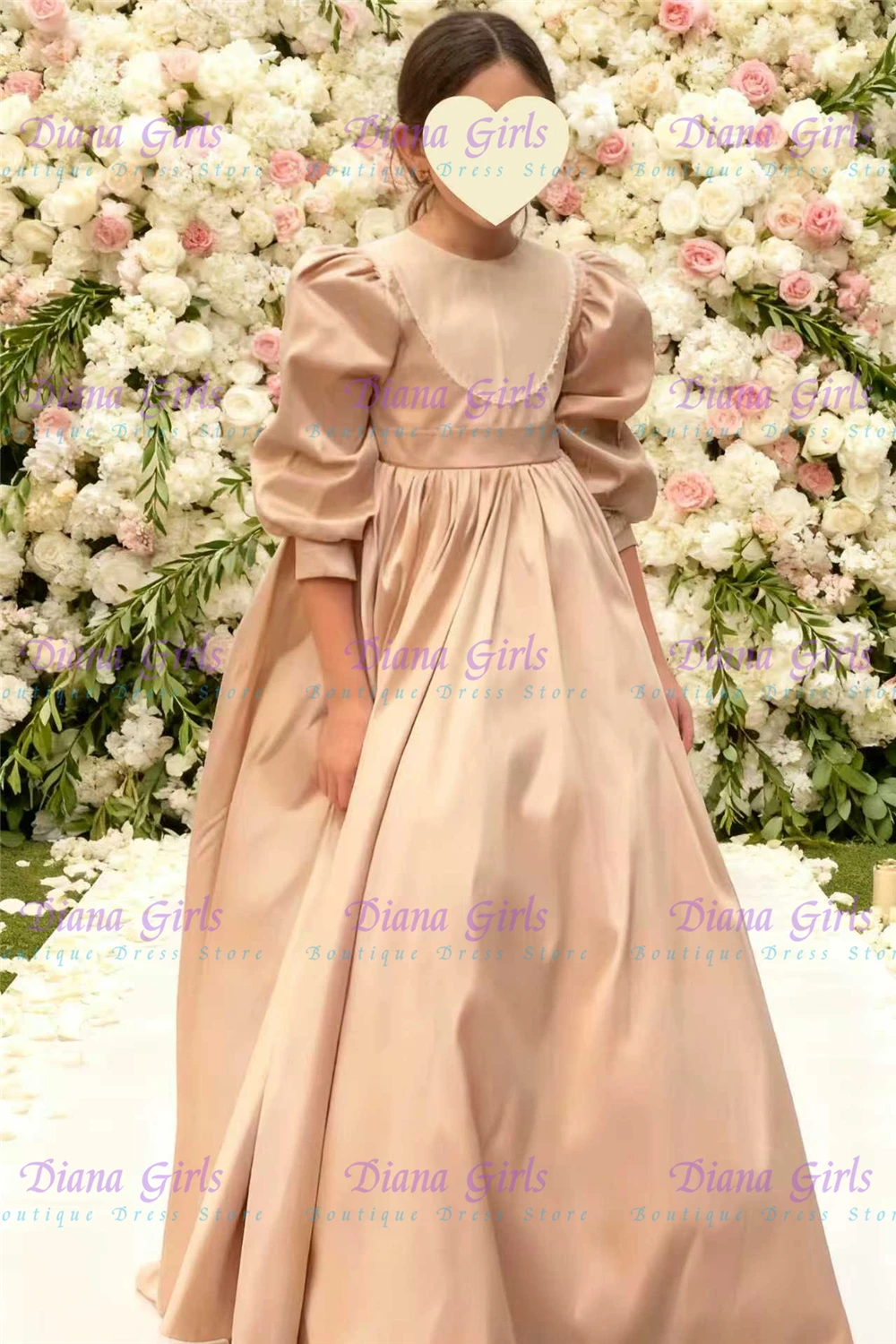 

Элегантное платье с цветочным узором для девочек, атласное пушистое платье цвета шампанского с качественной аппликацией для свадьбы, детского бала принцессы, платья для дня рождения