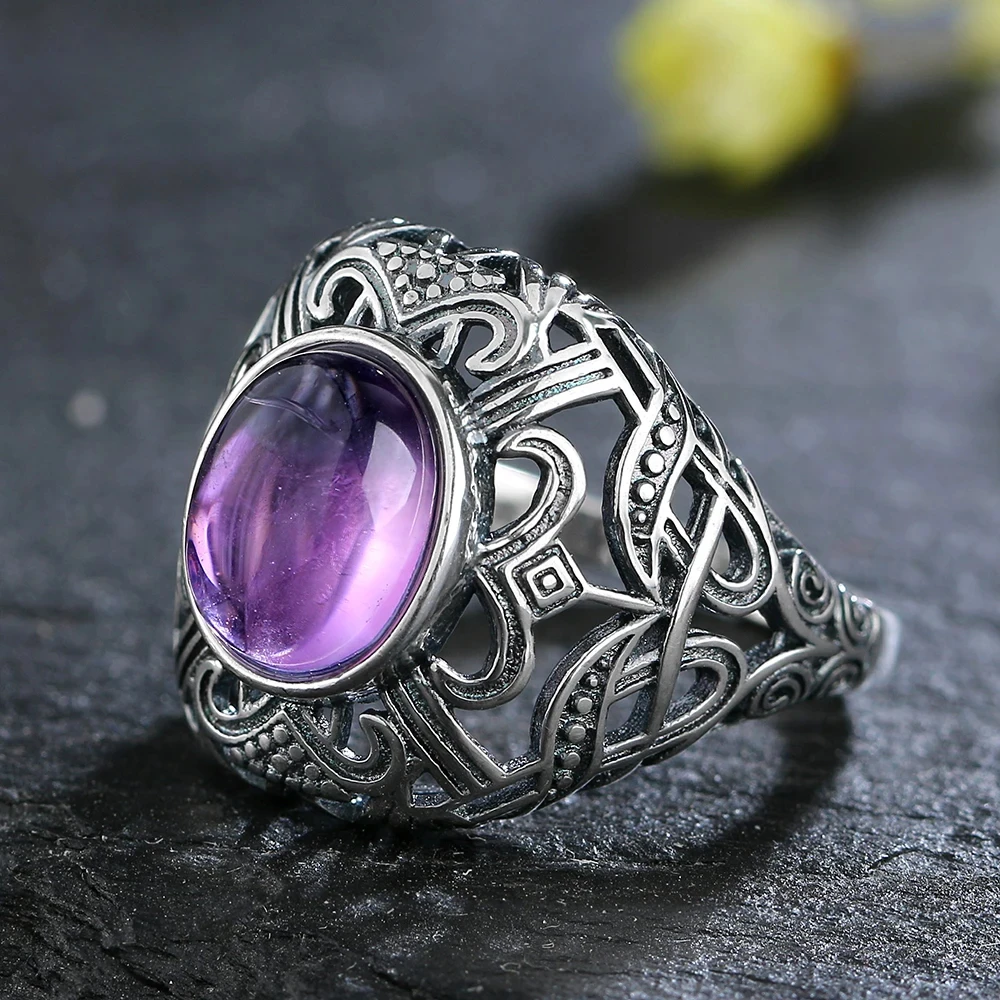 925 Sterling Silver Ring Natural Amethyst Ring for Women Exquisite Luxury Wedding Party Gift New Design Jewelry