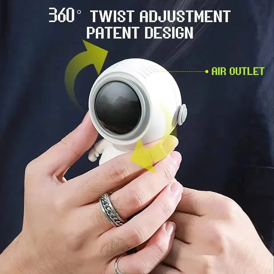 مروحة محمولة رائد فضاء هادئة صغيرة USB قابلة للشحن مروحة صغيرة الرقبة طالب عنبر مكتب مروحة خارجية العرض