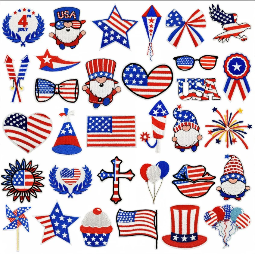 

2025 Новые нашивки, 10 шт., значки на праздник 4 июля, вышитые утюгом на одежде, шляпа, сумка для ремонта обуви, подарочная коробка для телефона, декор, сделай сам