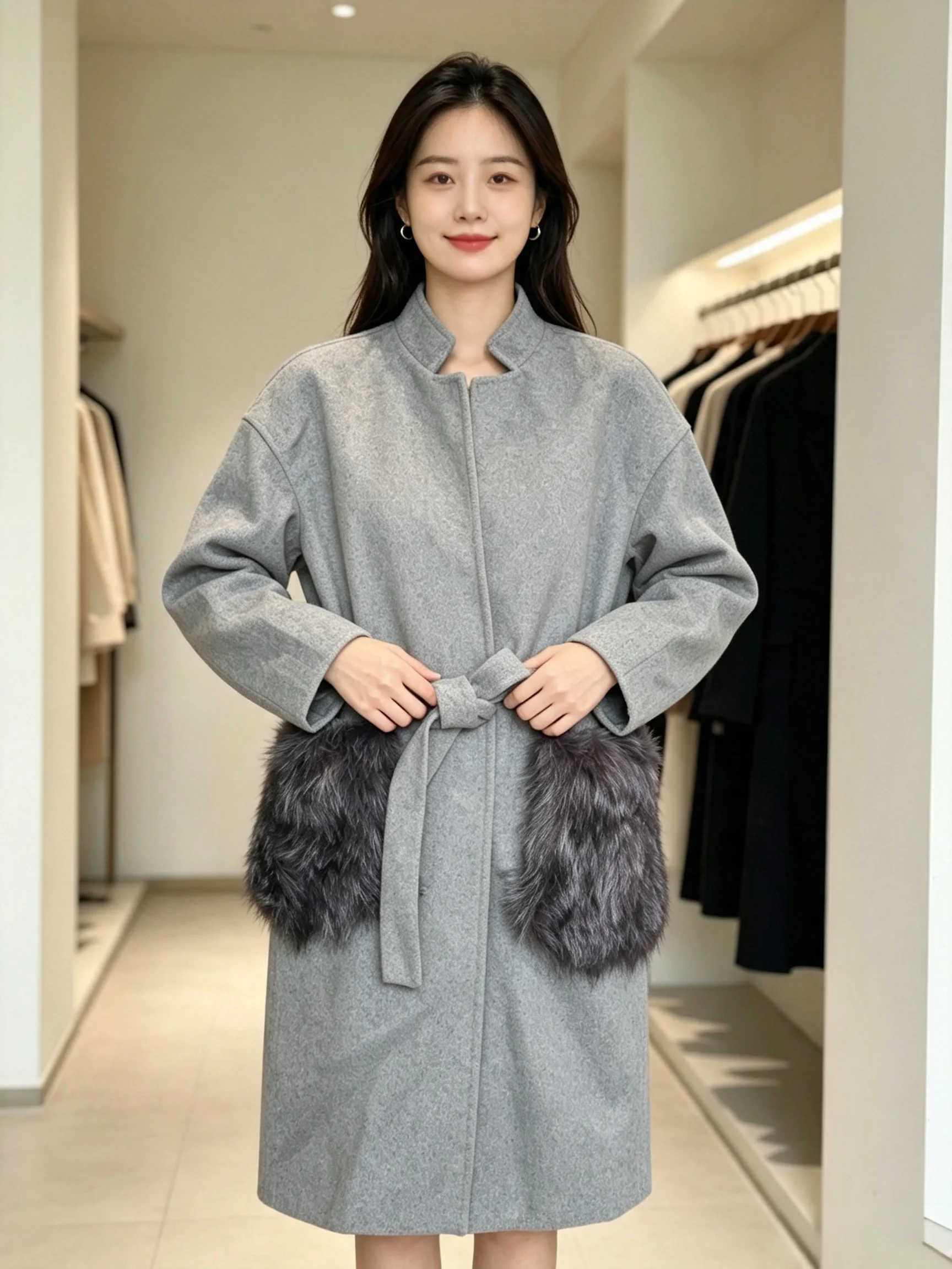 Women Autumn Winter Coats Jackets  Wool Coat Fur Pocekts Long Parka Warm Outwear Spring casaco feminino