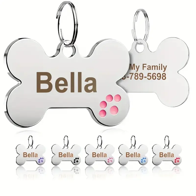 Anti-lost Dog ID Tag Personalized Dogs Cat Tags Bone Shape Customized Pet Nameplate for Collar Necklace Free Gift Chihuahua