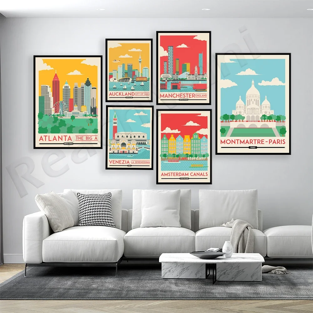 Atlanta, Sydney, Amsterdam, Montmartre, California, Ball, Vietnam, Manchester, Buenos Aires, Hawaii, Oakland travel poster