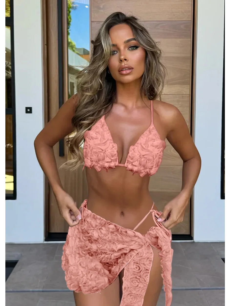 Trzyczęściowy strój kąpielowy bikini, seksowny, trójkątny, z kwiatowym wzorem, damski strój plażowy, kostium kąpielowy, купальники, trajes, trikini — 2