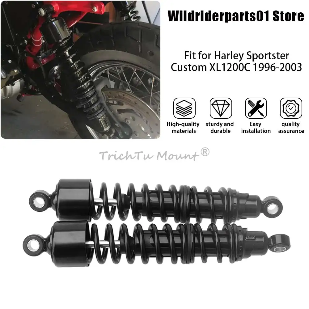 

1Pair Rear Air Shock Absorber 380mm Black Solid Steel Aluminium Alloy For HARLEY DAVIDSON SPORTSTER Hugger XLH883HUG 1988-2003
