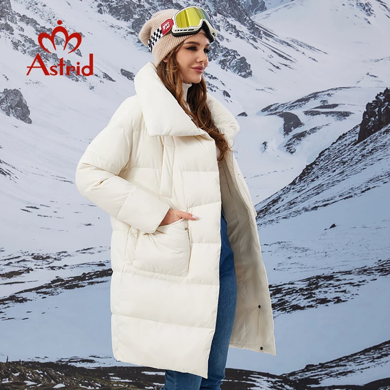 Astrid Women\'s Winter Jacket Big Pockets White Long Parkas Warm Padding Puffer Plaid Quilted Coat Down Jacket Thick Snow Wear