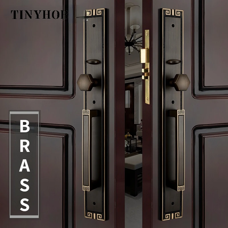 

European style/Solid Brass Villa Door Lock Security hotel door lock entry Double-open Folio Door Lock Gold Wooden Door Lock