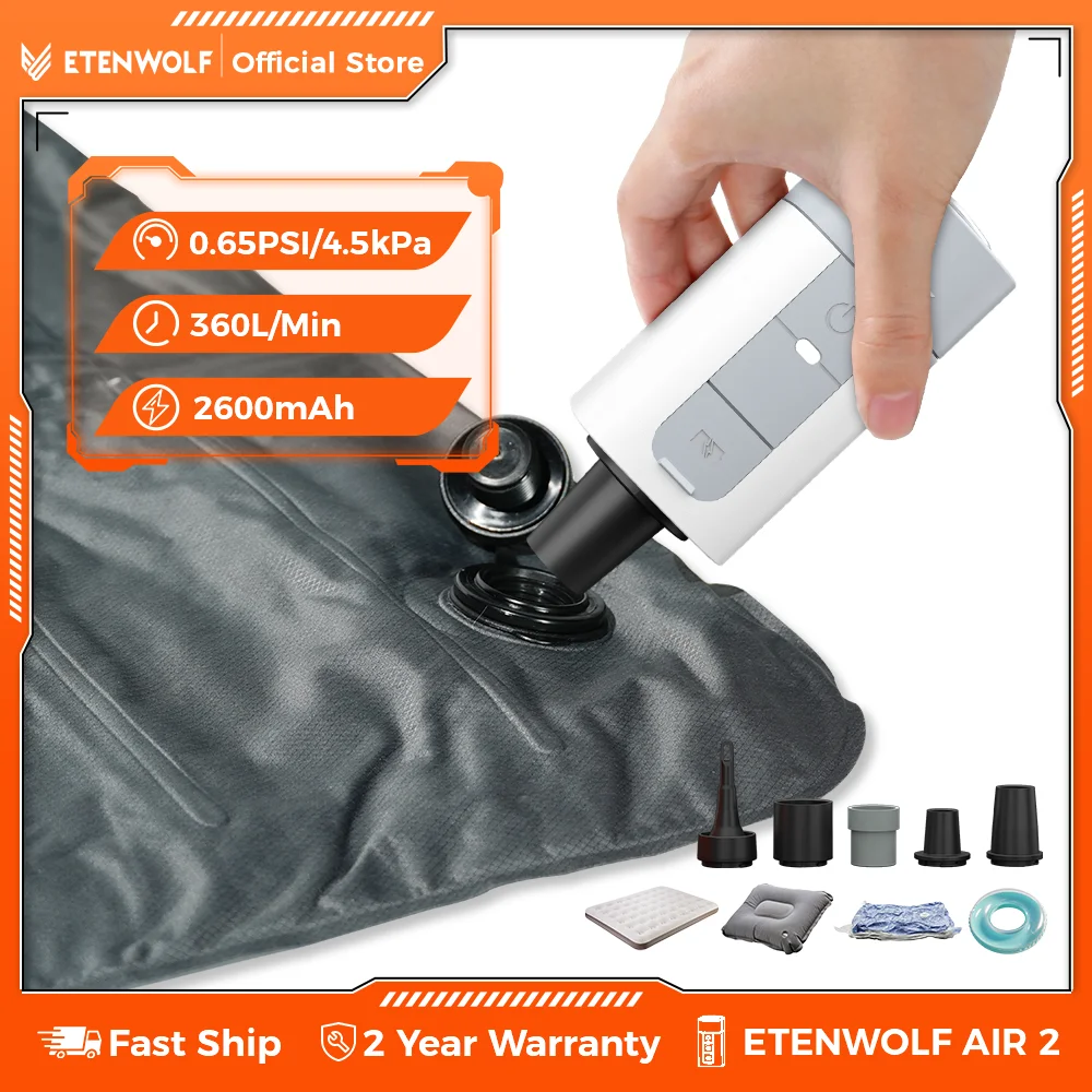 

ETENWOLF AIR 2 Air Pump for Inflatables 2600 mAh 2X Faster Inflation & Deflation Electric Air Pump Air Mattress Sleeping Pads