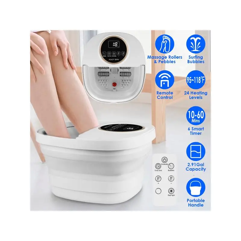 جهاز تدليك كهربائي للقدمين قابل للطي مع جهاز تحكم عن بعد، 24 مستويًا للحرارة، 6 إعدادات للمؤقت، 6 بكرات تدليك و48 حصاة مقلدة #3