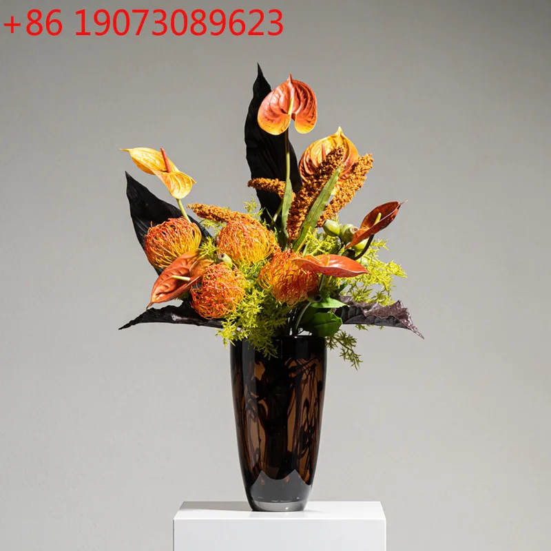 

Advanced modern light luxury crystal art glazed flower ware handmade flower art hotel clubhouse hall ornament