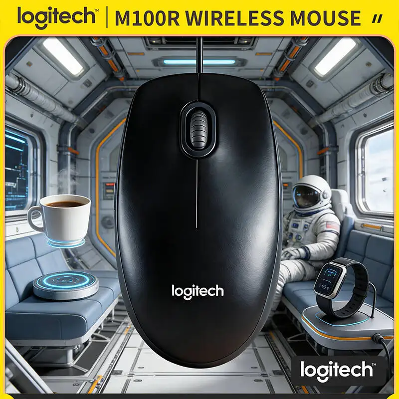 

Premium Logitech M100R Wired USB Optical Mouse 1000DPI Tracking Reliable Buttons Fit Both Left Right Hand User Office Home