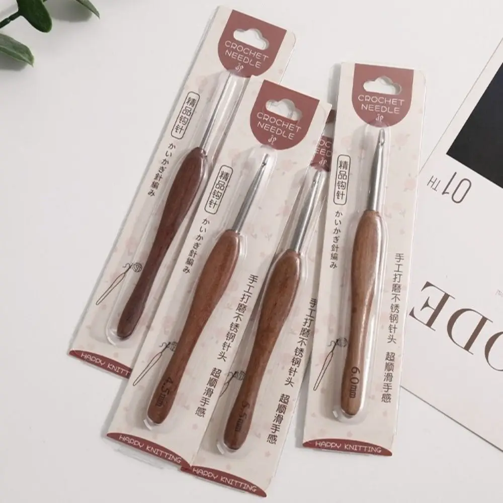 New 2.0-6.0MM Crochet Hook Sandalwood Handle Handmade Crafts Fine Hook Head Stainless Steel Crochet Hook Doll Weaving Tool